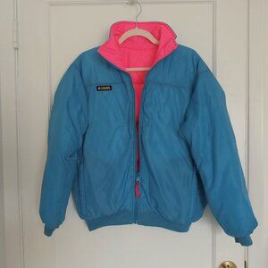 Vintage Columbia Blue & Pink Reversible Puffer Jacket – Size Small